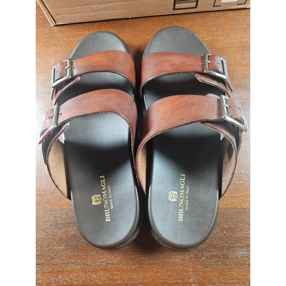 Bruno Magli Men's Sandals Erasmo Buckle Rustic Brown Genuine‎ Leather 13 M